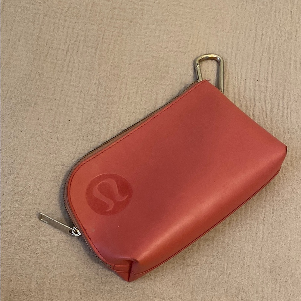 Lululemon Leather Small Zip Pouch in Coral